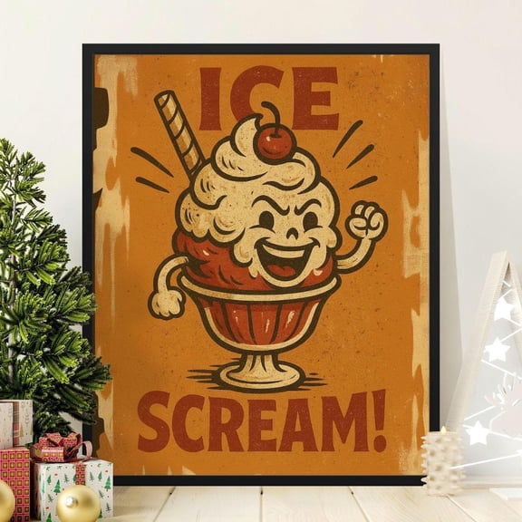 Ice Cream Poster Retro Kitchen Wall Art Dessert Decor, Unframed Paper Poster 24x36in