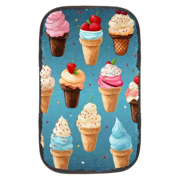 Ice Cream Premium Soft Furry Printed Car Armrest Cover | Armrest Accessory, Car Armrest Mat | 12.5x8.2 Inch