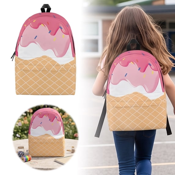 Ice Cream All Over Print Backpack, Lightweight Polyester Daily Daypack, Spacious Multi Compartment Backpack with Padded Ergonomic Straps for School Gym Travel Sports