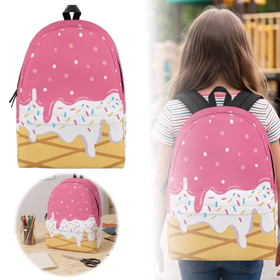 Ice Cream All Over Print Backpack, Lightweight Polyester Daily Daypack, Spacious Multi Compartment Backpack with Padded Ergonomic Straps for School Gym Travel Sports