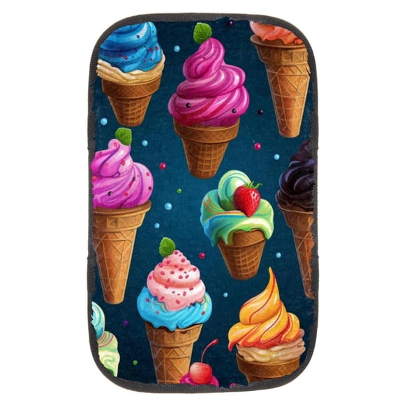 Ice Cream Printed Soft Furry Car Armrest Mat 12.5x8.2 Inch Comfortable Armrest Accessory
