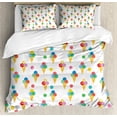 thumbnail image 1 of Ice Cream Queen Size Duvet Cover Set, Yummy Refreshments of Summertime Triple Scoops on Waffle Cones with Grungy Look, Decorative 3 Piece Bedding Set with 2 Pillow Shams, Multicolor, by Ambesonne, 1 of 3