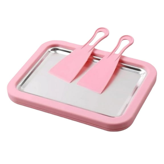 Ice Cream Roll Maker Rolled Ice Cream Machine Sweet Pan DIY Freeze Dessert Board with 2 Scrapers, Stainless Steel Ice Cream Maker Tray for Fun Freezer Desserts,Pink,Ice cream