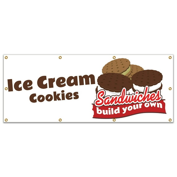 Ice Cream Sandwiches Banner 36" X 96" Heavy Duty 13 Oz Vinyl Banners with Grommets Single Sided