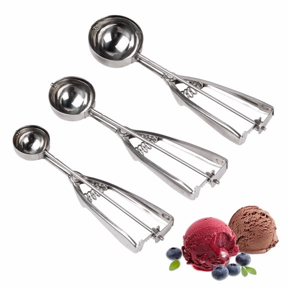 Ice Cream Scoop, 3Pcs Cookie Scoop Set Stainless Steel Ice Cream Scooper with Trigger Release, Large/Medium/Small Cookie Scooper for Baking, for Baking Set of 3 Cookie Dough Scoop