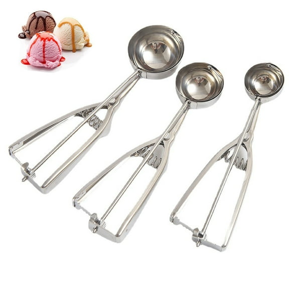 Ice Cream Scoop, 3Pcs Cookie Scoop Set, Stainless Steel Ice Cream Scooper with Trigger Release, Large/Medium/Small Cookie Scooper for Baking, Cookie Scoops for Baking Cupcake Scoop Melon Baller Scoop