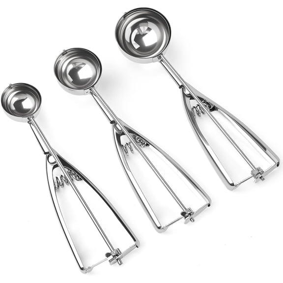 Ice Cream Scoop, 3Pcs Cookie Scoop Set, Stainless Steel Ice Cream Scooper with Trigger Release, Cookie Scooper for Baking, Cookie Dough Scoop (3)