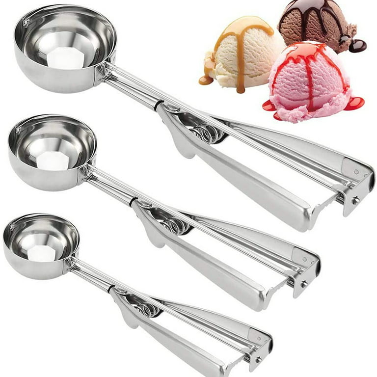 Ice Cream Scoop, 3pcs Cookie Scoop Set, Stainless Steel Ice Cream Scooper with Trigger Release, Large/Medium/Small Cookie Scooper for Baking, Cookie