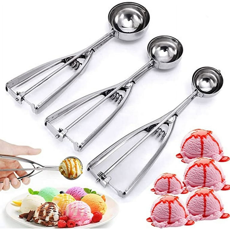 Ice Cream Scoop With Trigger Release Set Of 3 - Stainless Steel