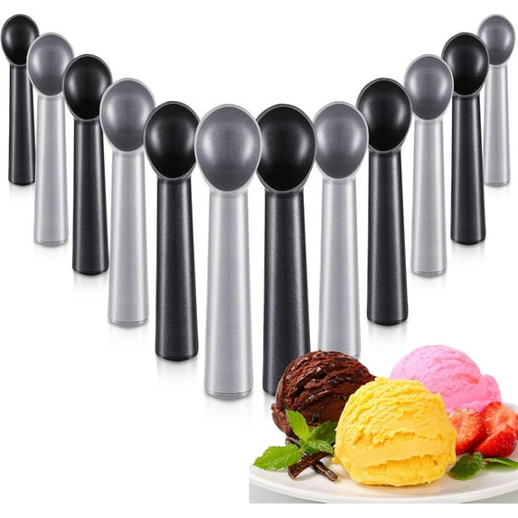 Ice Cream Scoop 7 Inch Nonstick Anti Freeze Ice Cream Scooper Aluminum Design Dessert Spoon for Gelatos Frozen Yogurt Fruit Sundaes Sorbet Almond Cookie Dough (Black and Silver)