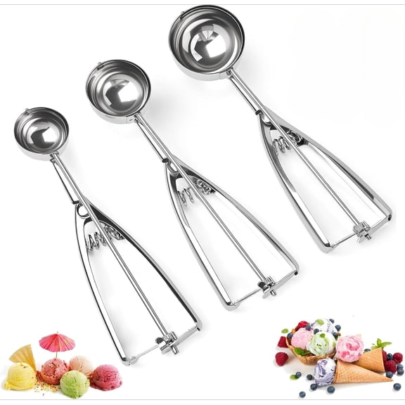 Ice Cream Scoop Set of 3 with Stainless Steel Trigger for Cookies.