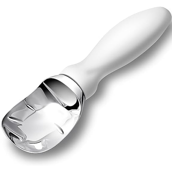 Ice Cream Scoop Stainless Steel with Comfortable Handle, Ice Cream Scooper Heavy Duty, Ice Cream Spade Great for Spooning Frozen Hard Gelato and Sorbet, Cookie Dough, Melon, White