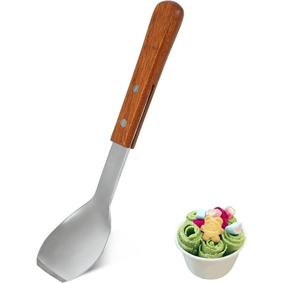 Ice Cream Scoop, Stainless Steel Ice Cream Shovel with Wooden Handle Metal Dessert Spade Butter Blade Cook Cake Scraper for Kitchen Party Wedding