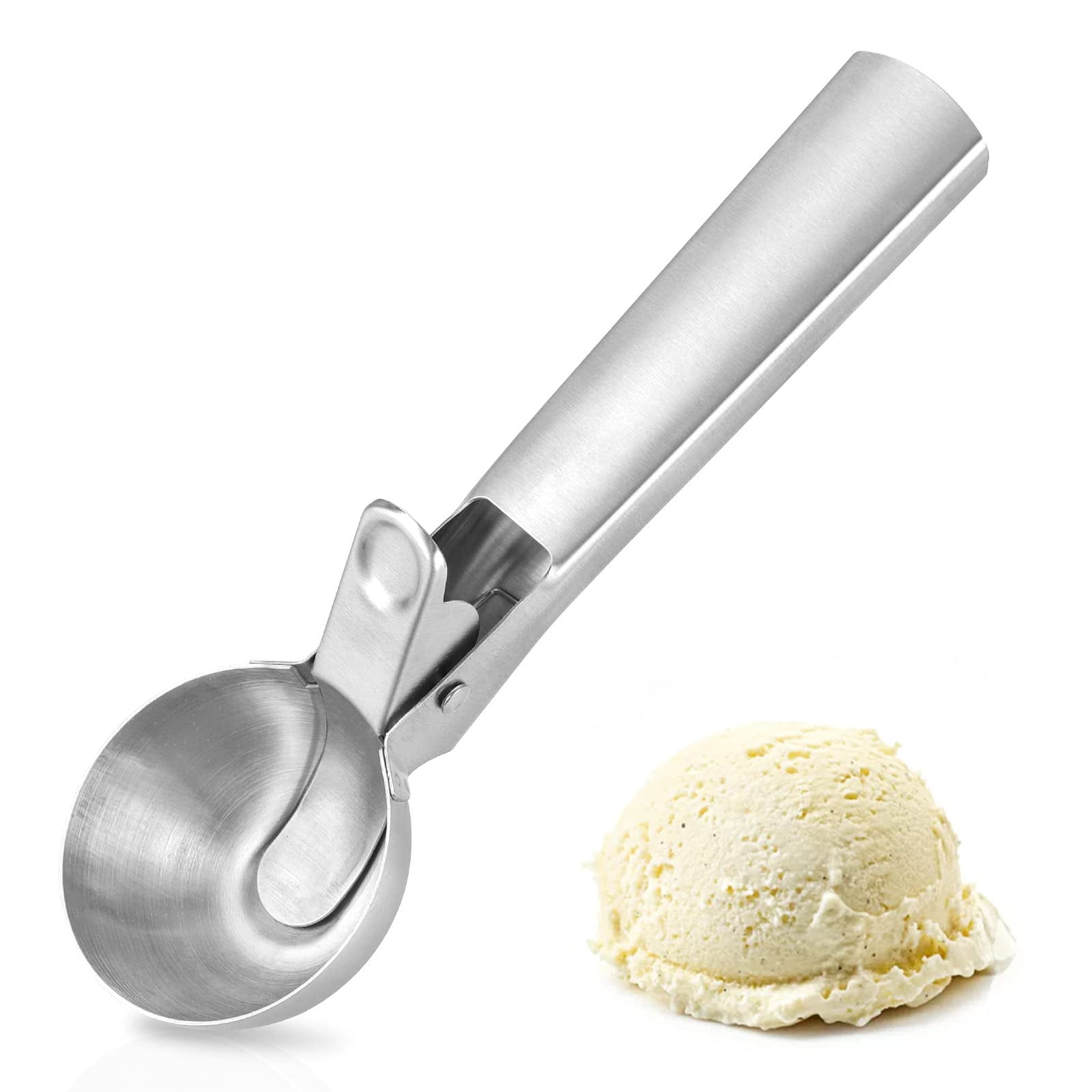 Solid Stainless Steel Ice Cream Scoop with Non Slip Rubber Comfort Grip Handle: Perfect for Ice Cream Shops, Restaurants, and Food Trucks - Dishwasher