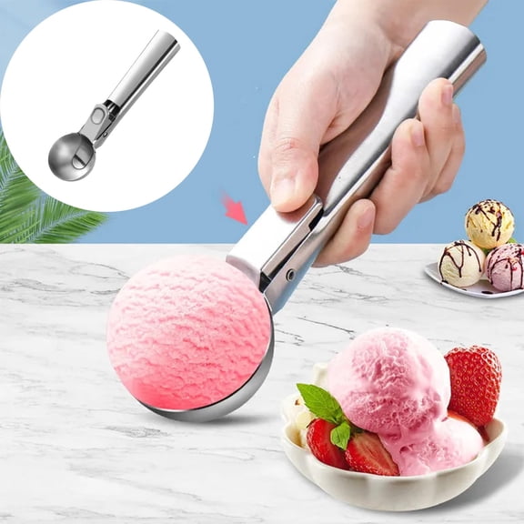 Ice Cream Scoop Verdsylv Stainless Steel Ice Cream Scoop - Large Melon & Cookie Dough Baller - Spring-Loaded Design for Easy Release - Suitable for Fruits & Desserts, Spring Loaded Melon Baller