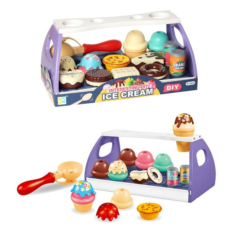  Melissa & Doug Wooden Scoop and Serve Ice Cream Counter (28  pcs) - Play Food and Accessories - Pretend Food Toys, Ice Cream Shop Toys  For Kids Ages 3+