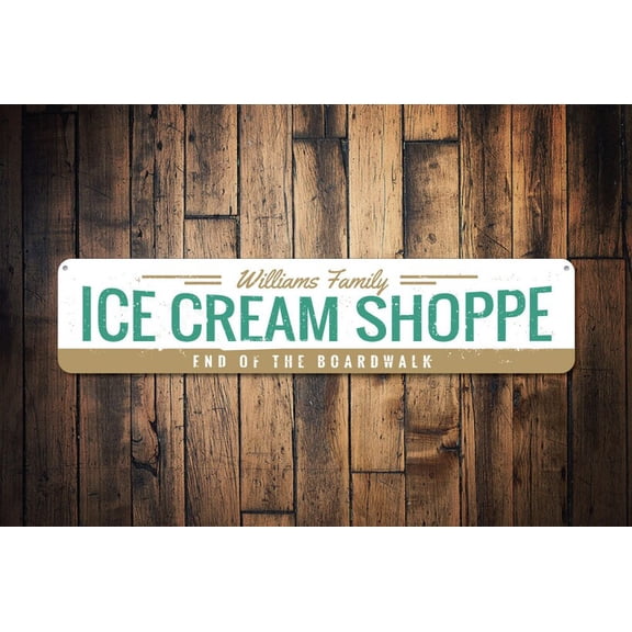Ice Cream Shoppe Sign Family Name Sign Custom End Of The Boardwalk Sign Beach House Decor - Cream Shop Sign - Size: 16 x 4 Inches