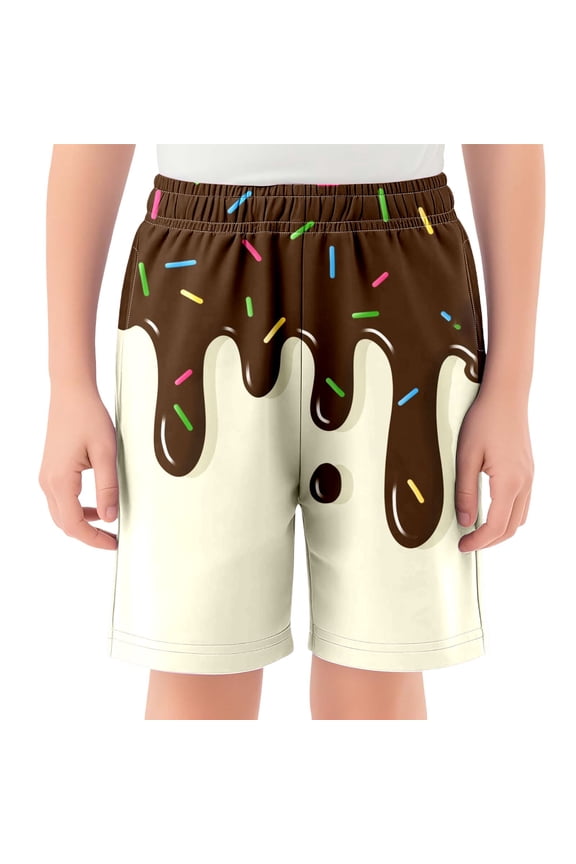 Ice Cream Shorts Boys Girls Summer Beach Cute Preppy With Pockets Elastic Waist Ice Cream Baseball Shorts Brown 7 Y 8 Y