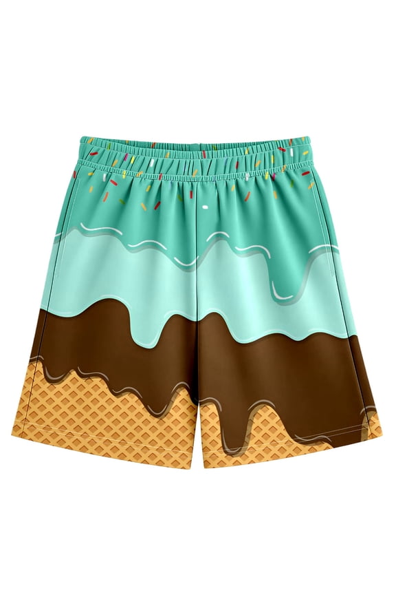 Ice Cream Shorts Boys Summer Cute Preppy Ice Cream Drip Baseball Shorts Casual Elastic Waist Short Pants With Pockets Green 3 Y-4 Y