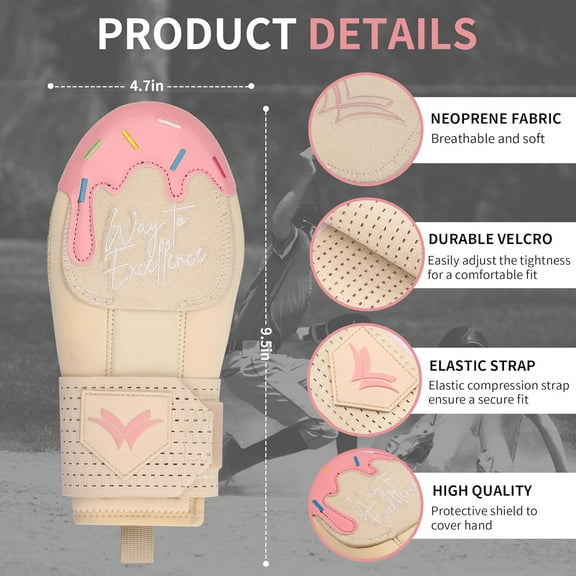 Ice Cream Sliding Mitt for Youth - Softball & Baseball - Strawberry Color - Secure Fit for Safety