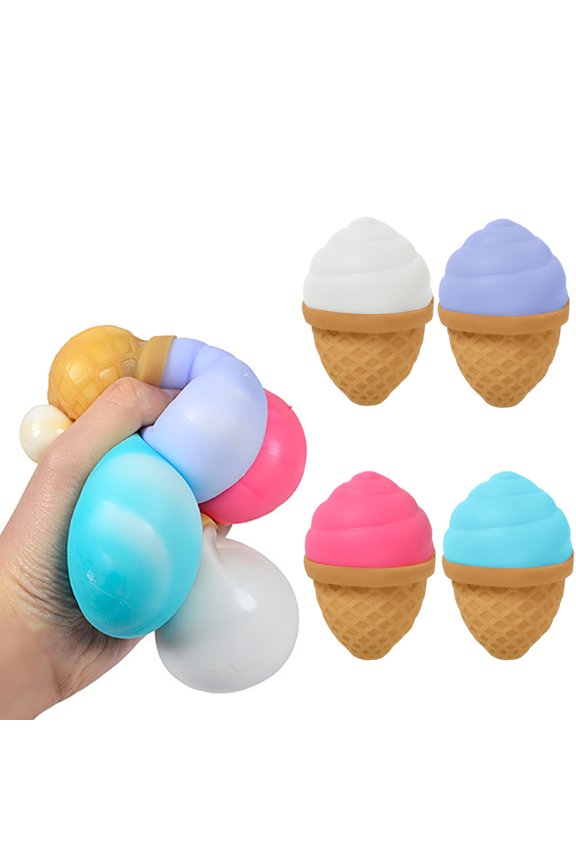 Ice Cream Slow Rising Stress Ball, Dough Filled Fidget Toy, Anxiety Relief Sensory Toy for Adults, Cute Pastel Bag Charm Keychain Desk Decor