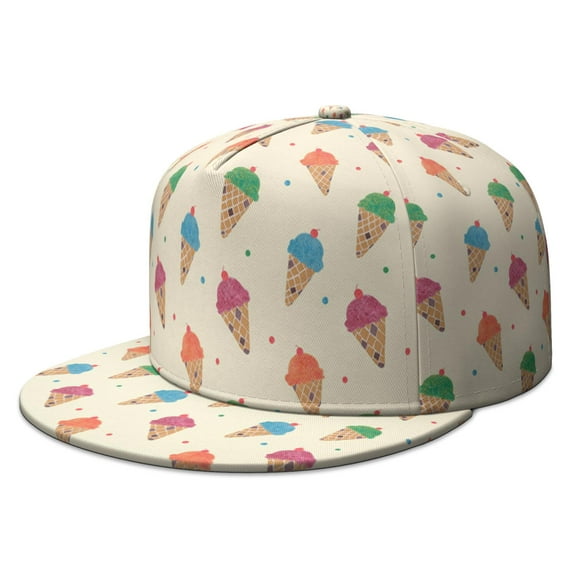 Ice Cream Snapback Hat – Dessert Food Pattern Colorful Sweet Treats Adjustable Cap for Men Women, Summer Trendy Wear