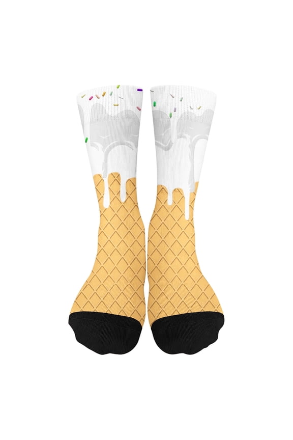 Ice Cream Socks for Youth Funny Sports Baseball Ice Cream Baseball Sock Kids Boys Girls Athletic Crew Sock A01 White, 7-13 Years