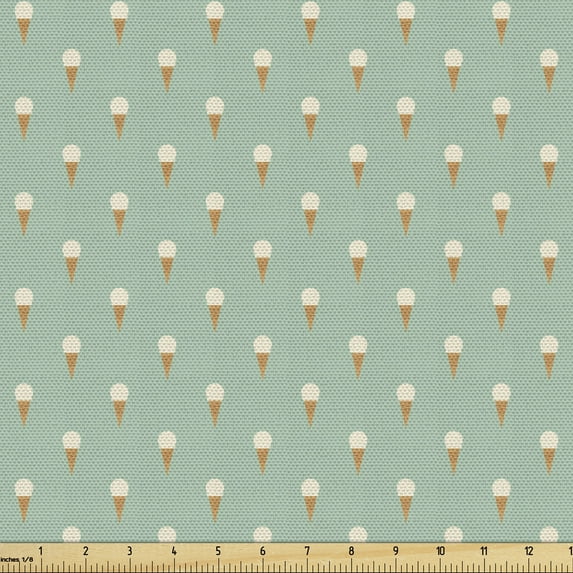 Ambesonne Ice Cream Fabric by the Yard Upholstery, Tasty Gelato Cones Motif, 10 Yards, Almond Green Eggshell