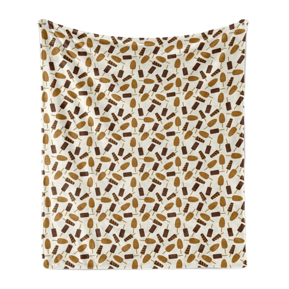 Ice Cream Soft Flannel Fleece Throw Blanket, Continuous Pattern with Chocolate Popsicles Dessert, Cozy Plush for Indoor and Outdoor Use, 50" x 60", Ivory Multicolor, by Ambesonne