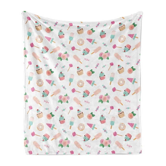 Ice Cream Soft Flannel Fleece Throw Blanket, Continuous Sweets Lollipop Romantic Pastel Colors, Cozy Plush for Indoor and Outdoor Use, 50" x 60", Blush Multicolor, by Ambesonne