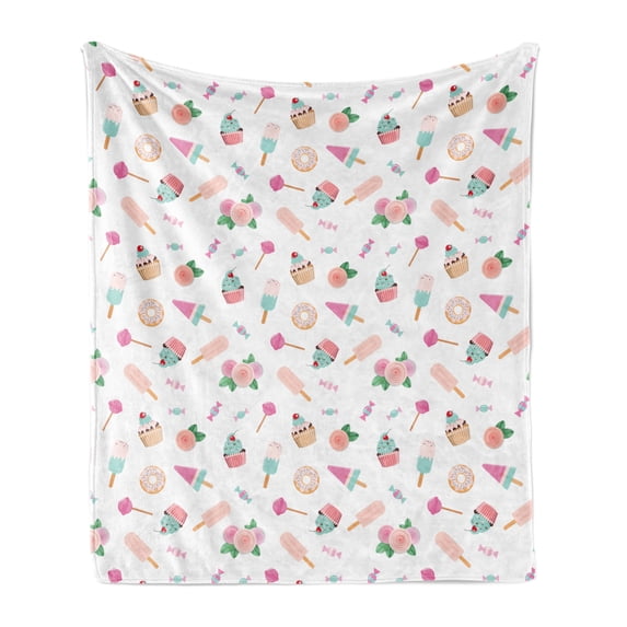 Ice Cream Soft Flannel Fleece Throw Blanket, Continuous Sweets Lollipop Romantic Pastel Colors, Cozy Plush for Indoor and Outdoor Use, 50" x 70", Blush Multicolor, by Ambesonne