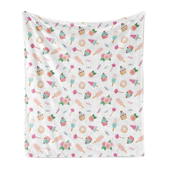 Ice Cream Soft Flannel Fleece Throw Blanket, Continuous Sweets Lollipop Romantic Pastel Colors, Cozy Plush for Indoor and Outdoor Use, 50" x 70", Blush Multicolor, by Ambesonne