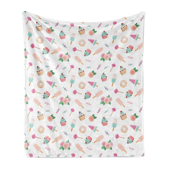 Ice Cream Soft Flannel Fleece Throw Blanket, Continuous Sweets Lollipop Romantic Pastel Colors, Cozy Plush for Indoor and Outdoor Use, 60" x 80", Blush Multicolor, by Ambesonne