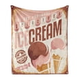 thumbnail image 1 of Ice Cream Soft Flannel Fleece Throw Blanket, Pop Art Style Nostalgic Homemade Ice Cream Emblem Graphic Print, Cozy Plush for Indoor and Outdoor Use, 50" x 60", Pale Pink Chocolate, by Ambesonne, 1 of 5