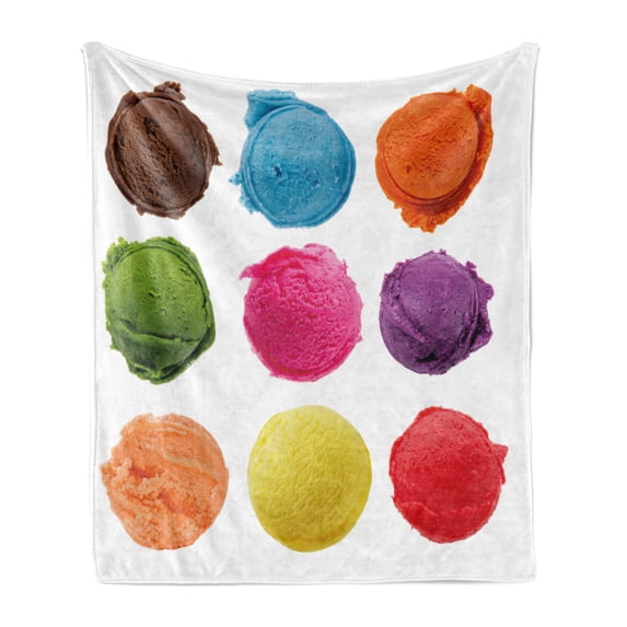 Ice Cream Soft Flannel Fleece Throw Blanket, Ice Cream Toppings with Colorful Various Flavor Yummy Summer Season Image, Cozy Plush for Indoor and Outdoor Use, 70" x 90", Multicolor, by Ambesonne