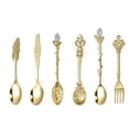 thumbnail image 1 of Ice Cream Spoon 6-Piece Set with Crystal Topped Vintage Leaf Carving for Coffee Dessert and Jelly, 1 of 6