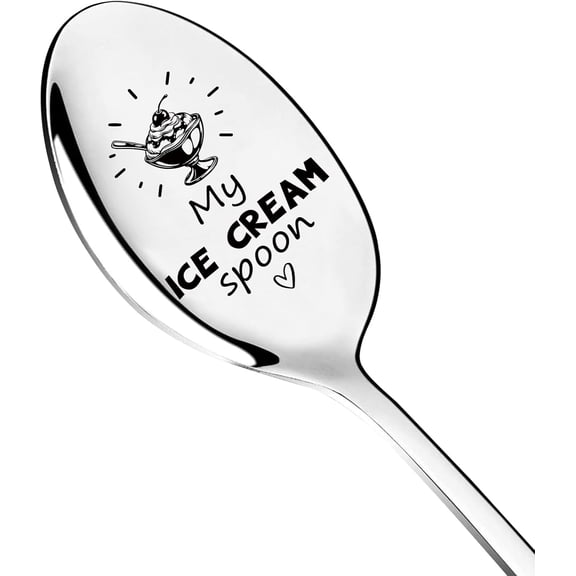My Ice Cream Spoon Engraved Stainless Steel Spoon,Long Handle Coffee Ice Cream Scoops for Women Men Friends Ice Cream Lovers,Birthday Thanksgiving Graduation Housewarming Gifts