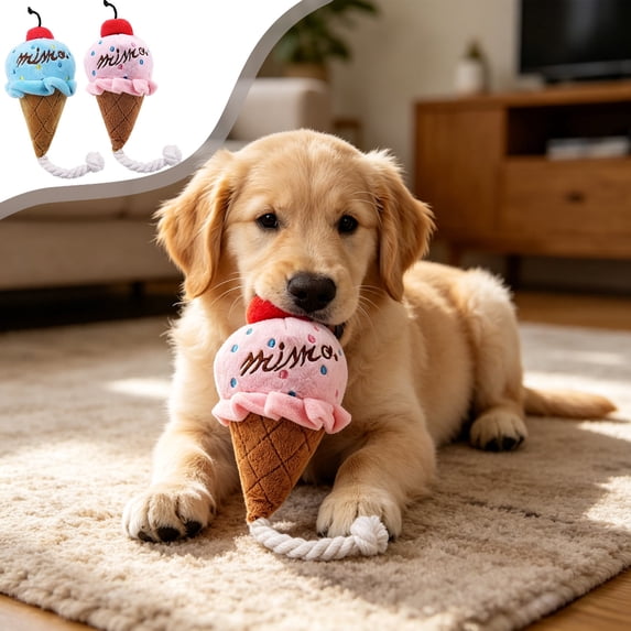Ice Cream Squeaky Pet Toy Soft Fabric - Lightweight Crinkle Sound Plush Interactive Toy, Cute Dessert Design, Fun Play for Small Dogs, Cats