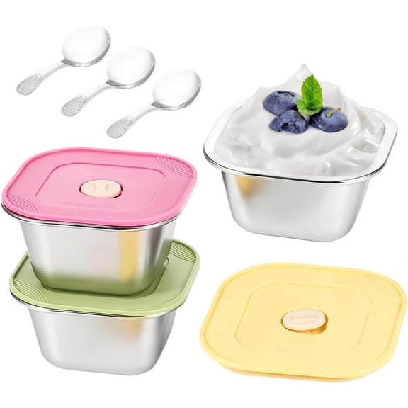 Ice Cream Storage Containers for Freezer,Silicone Lid And Spoon 400ml Ice Cream Pint Containers - for Pantry Freezer Kitchen Snack Fruit
