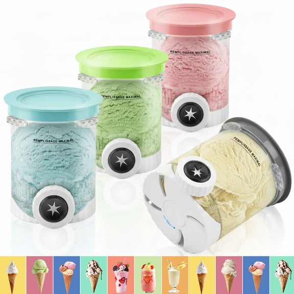 Ice Cream Storage Pint Containers with Color Lids BPA-Free Dishwasher Safe 4 Count