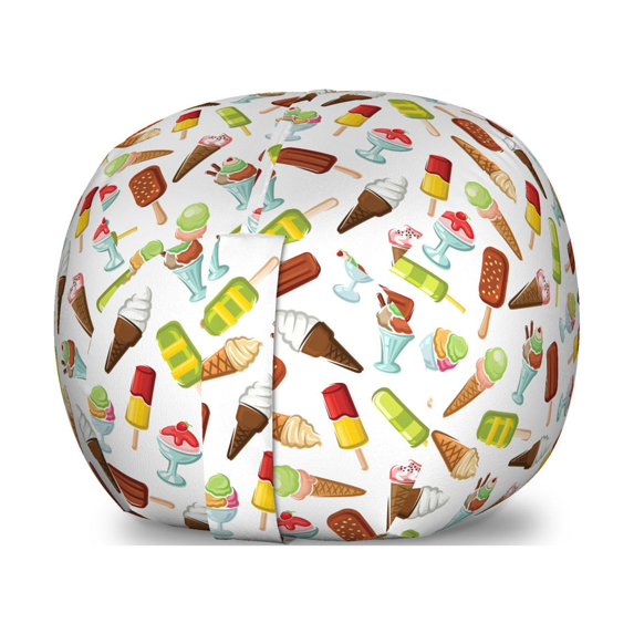 Ice Cream Storage Toy Bag Chair, Frozen Desserts in Wafer Cone Glazed Eskimo with Whipped Cream Chocolate Sundae, Stuffed Animal Organizer Washable Bag, Small Size, Multicolor, by Ambesonne