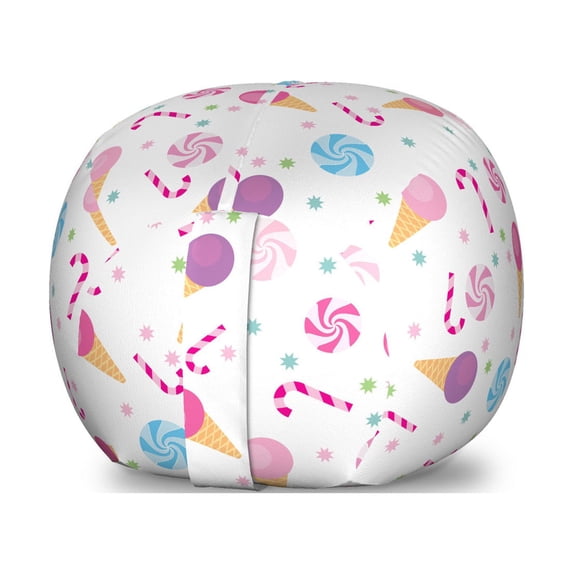Ice Cream Storage Toy Bag Chair, Sweets Pattern with Ice Cream Cones and Candy Stars Design Abstract Desserts Food, Stuffed Animal Organizer Washable Bag, Small Size, Multicolor, by Ambesonne