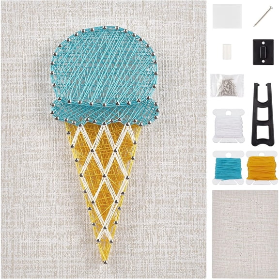 Ice Cream String Art Kit DIY Summer String Art Crafts Kits Adults DIY Nail String Art Kit Home Decor Art Arts and Crafts Supplies Craft Projects 5.9" x 7.8"