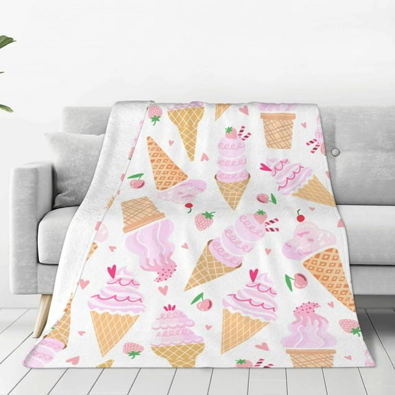 Ice Cream Summer Dessert-Blanket Super Soft Throw Blanket for Couch Bed Sofa Cozy Flannel Fuzzy Blanket Plush Throw Blankets for Women Men Gifts 80"x60" Travel Blanket for All Seasons