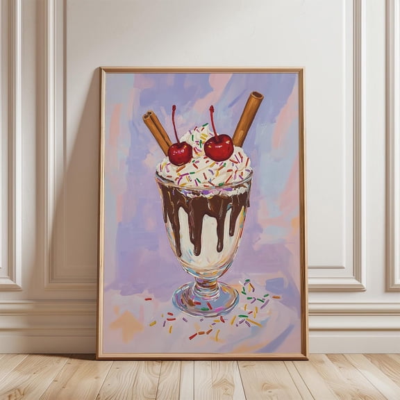Ice Cream Sundae Fun Dessert Sweet Food Room Wall Decor, Unframed Canvas 8x10in