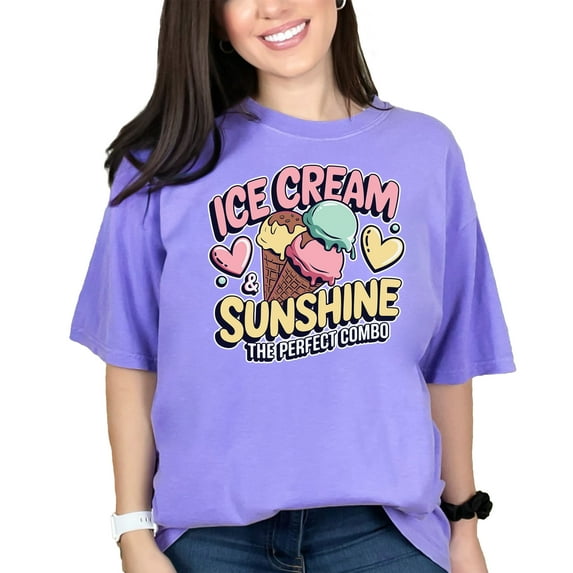 Ice Cream and Sunshine T-Shirt, The Perfect Combo Graphic Tee, Fun Summer Vibes, Cool Casual Wear, Cute Ice Cream Lovers Gift, Violet Comfort Colors T-Shirt, Medium