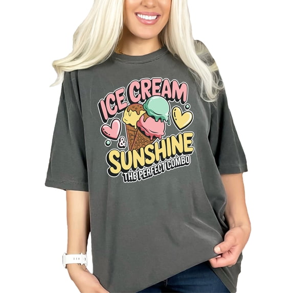 Ice Cream and Sunshine T-Shirt, The Perfect Combo Graphic Tee, Fun Summer Vibes, Cool Casual Wear, Cute Ice Cream Lovers Gift, Pepper Comfort Colors T-Shirt, 3XL