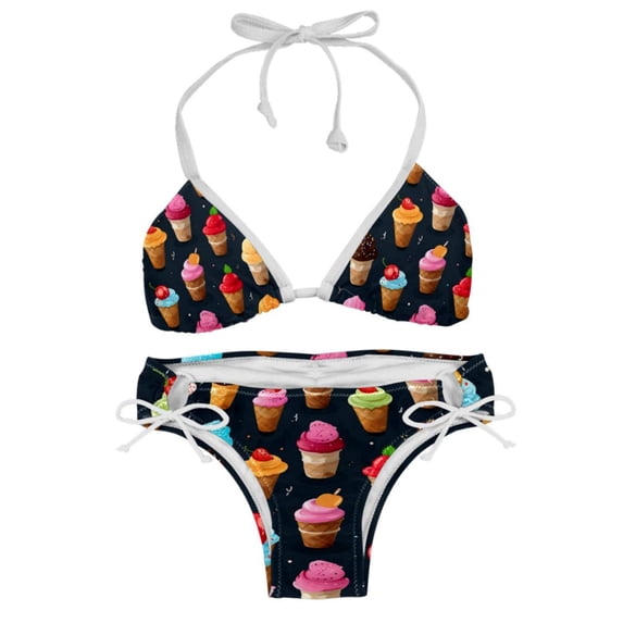 Ice Cream Swim Wear Bikini Set with Detachable Sponge & Adjustable Strap, Two-Pack for Versatile Swimming Suit Styles