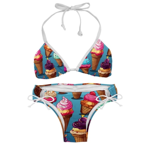 Ice Cream Swimsuit Bikini Set with Detachable Sponge and Adjustable Strap, Two-Pack for Swimming Pool and Beach Parties