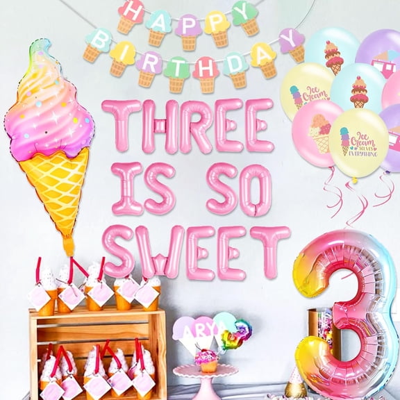 Ice Cream Theme Birthday Party Decoration Set Rainbow Number Balloons